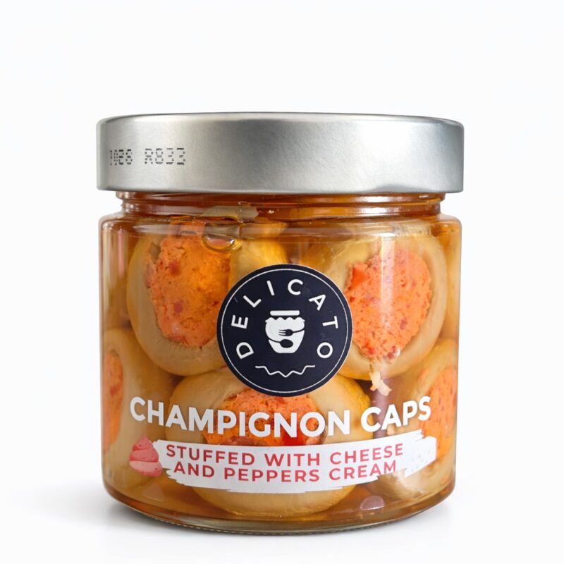 Žampiony plněné sýrem ricotta a paprikovým krémem